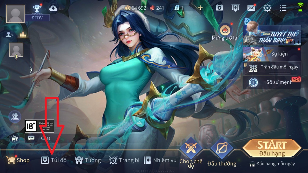 BƯỚC 1 : BẤM VÀO TÚI ĐỒ