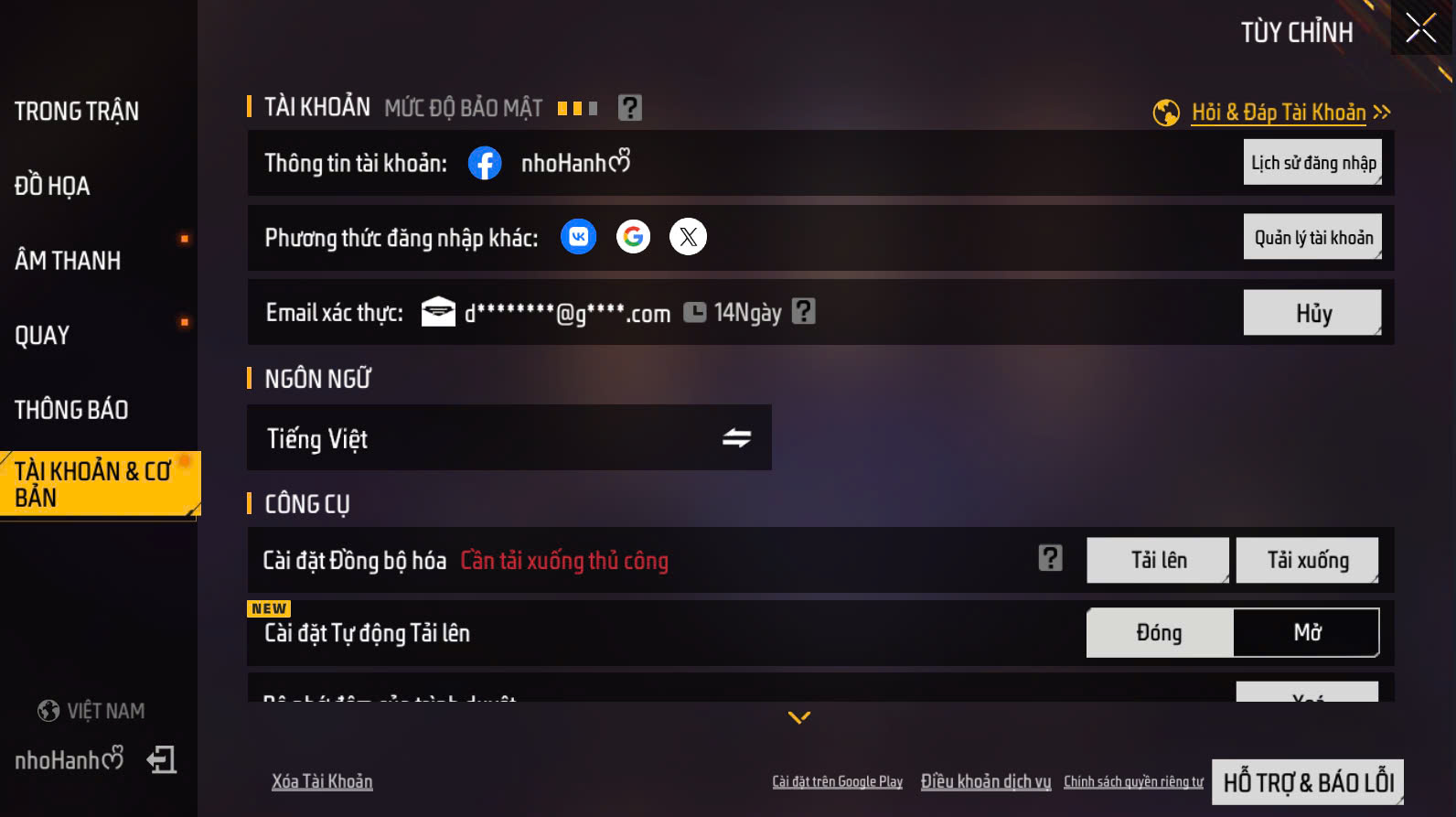 Hướng dẫn Liên kết email khôi phục tài khoản Free Fire